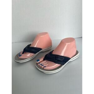 Clarks Cloud Steppers Navy Blue White and Gray Thong Sandal Shoes Size US 6